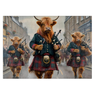 Highland Harmony:  Bagpipe Highland Cow Band  Cutting Board