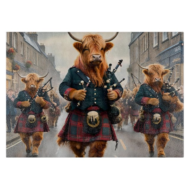 Highland Harmony:  Bagpipe Highland Cow Band  Cutting Board (Front)