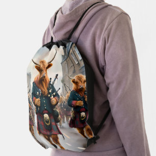 Highland Harmony:  Bagpipe Highland Cow Band  Drawstring Bag