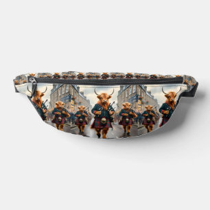 Highland Harmony:  Bagpipe Highland Cow Band  Fanny Pack