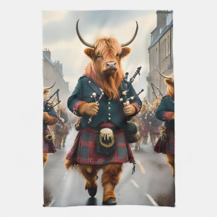 Highland Harmony: Bagpipe Highland Cow Band Kitchen Towel