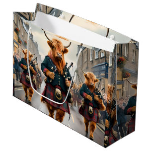 Highland Harmony:  Bagpipe Highland Cow Band  Large Gift Bag