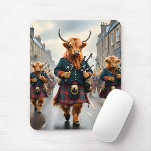 Highland Harmony:  Bagpipe Highland Cow Band  Mouse Pad