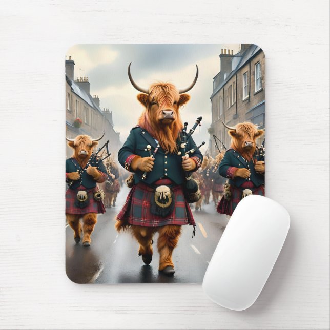Highland Harmony:  Bagpipe Highland Cow Band  Mouse Pad (With Mouse)