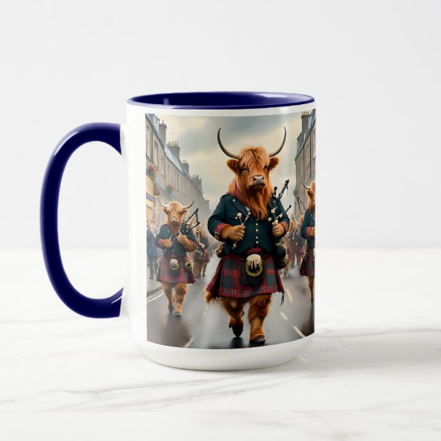 Highland Harmony:  Bagpipe Highland Cow Band  Mug (Left)