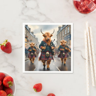 Highland Harmony:  Bagpipe Highland Cow Band  Napkins