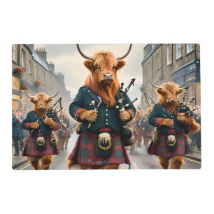 Highland Harmony:  Bagpipe Highland Cow Band  Placemat