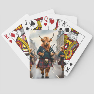 Highland Harmony:  Bagpipe Highland Cow Band  Poker Cards