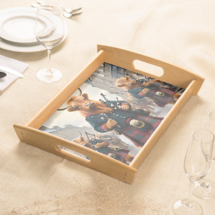 Highland Harmony:  Bagpipe Highland Cow Band  Serving Tray
