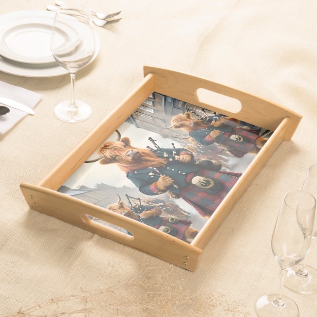 Highland Harmony:  Bagpipe Highland Cow Band  Serving Tray (Front)