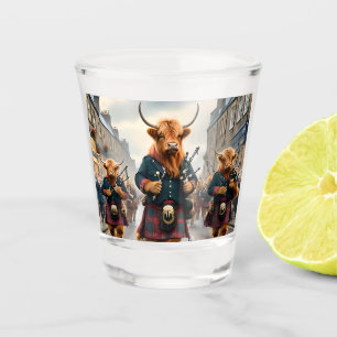 Highland Harmony: Bagpipe Highland Cow Band Shot Glass