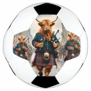Highland Harmony:  Bagpipe Highland Cow Band  Soccer Ball