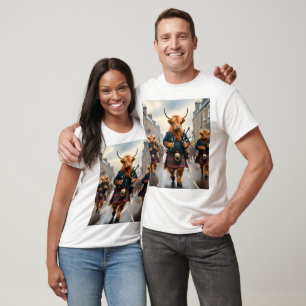 Highland Harmony:  Bagpipe Highland Cow Band  T-Shirt