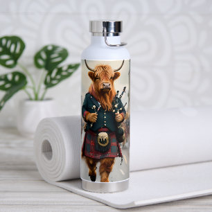 Highland Harmony: Bagpipe Highland Cow Band Water Bottle