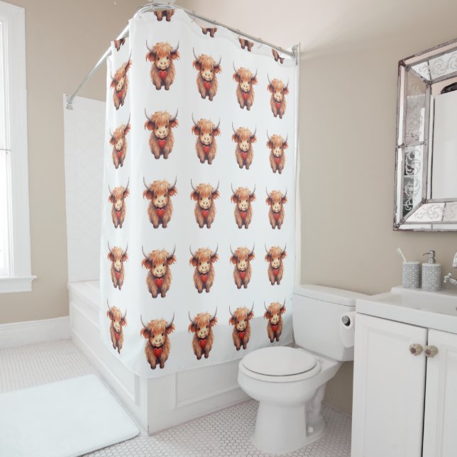 Highland "Heart" Cow Shower Curtain (In Situ)