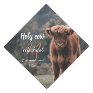 Highland holy cow calf I graduated monogram Graduation Cap Topper
