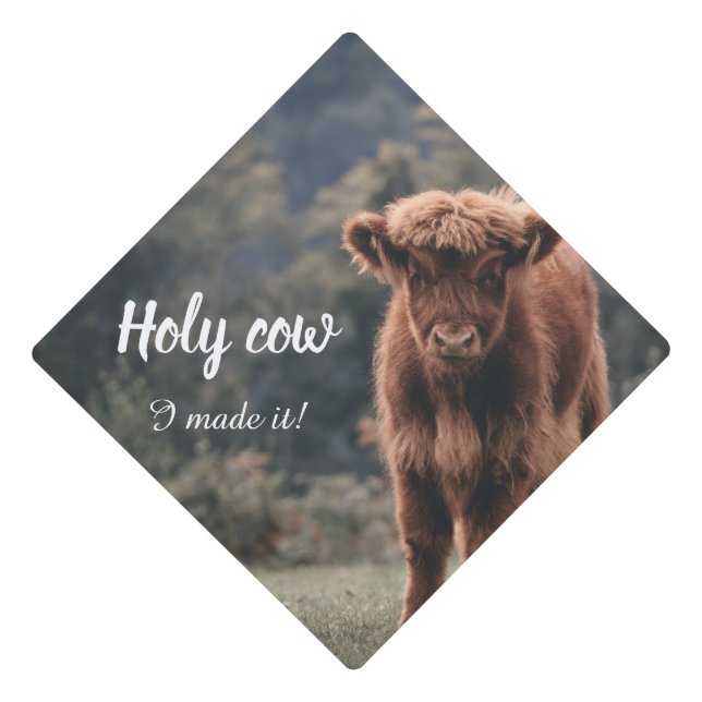 Highland holy cow calf I made it Graduation Cap Topper (Front)