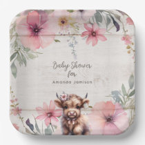 Highland Holy Cow Floral Adorable Baby Girl Shower Paper Plates