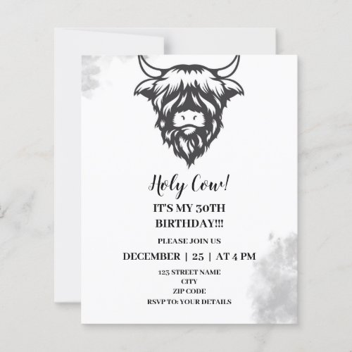Highland Holy Cow Funny Birthday Party Invitations
