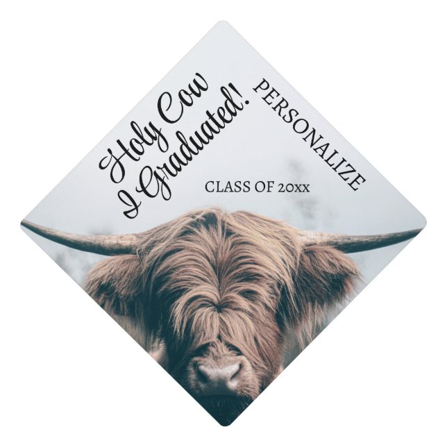 Highland holy cow I graduated Custom text Graduation Cap Topper (Front)