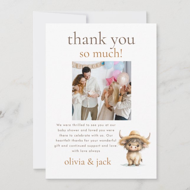 Highland Holy Cow Photo Baby Shower Thank you Card (Front)