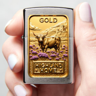 Highland Home Bovine Gold Heather Zippo Lighter
