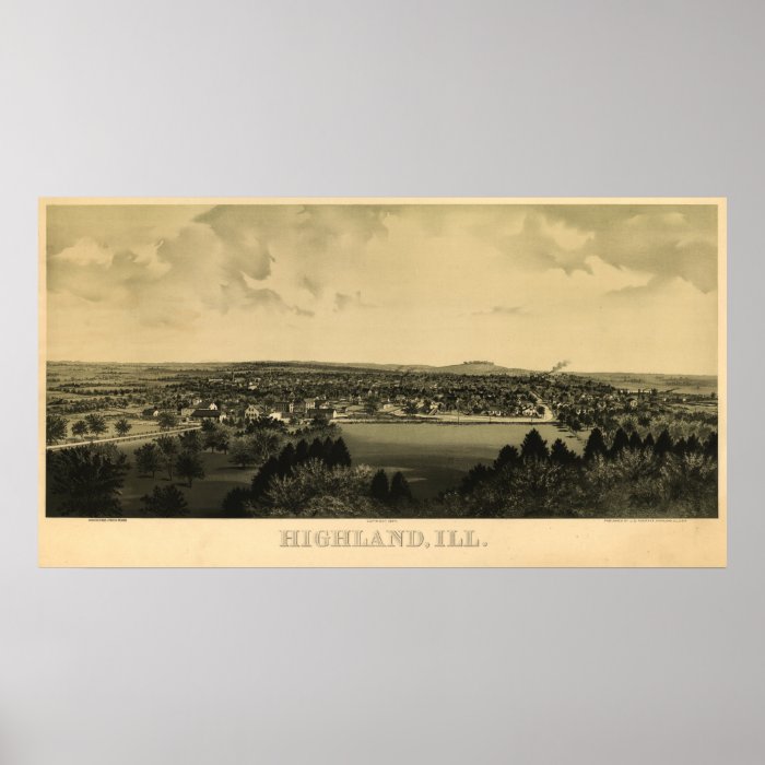 Highland Illinois 1894 Antique Panoramic Map Print