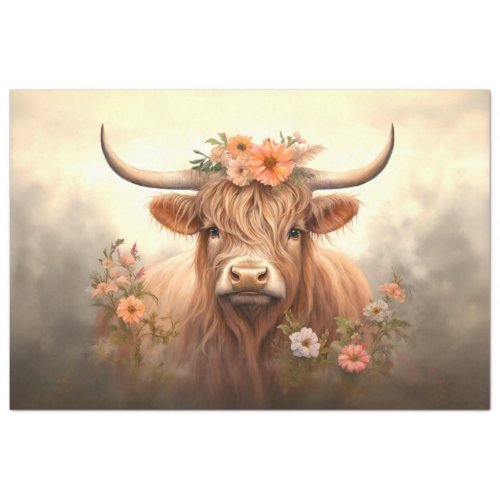 Highland in the Meadow with Flowers Decoupage Tissue Paper