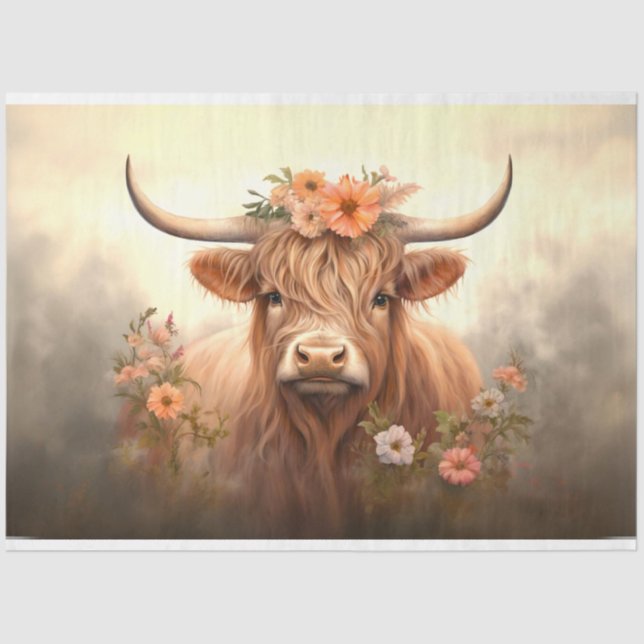 Highland in the Meadow with Flowers Decoupage Tissue Paper (Front)