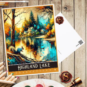 Highland Lake, Connecticut   Vintage Painting Postcard