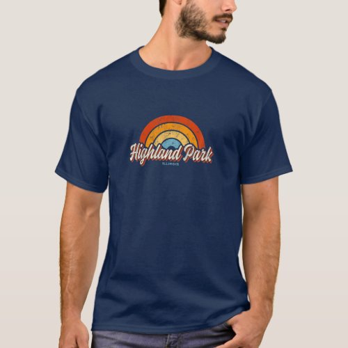 Highland Park Illinois IL Vintage Rainbow Retro 70 T_Shirt