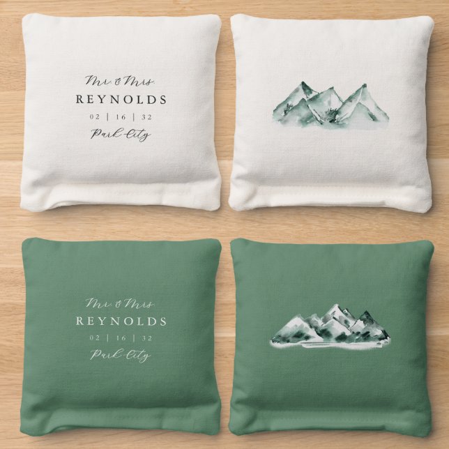 Highland | Personalized Mountain Wedding Cornhole Bags (Wood)