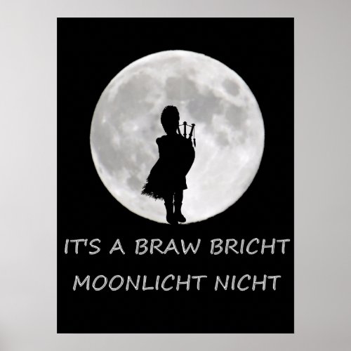 Highland Piper in Bright Moon Poster