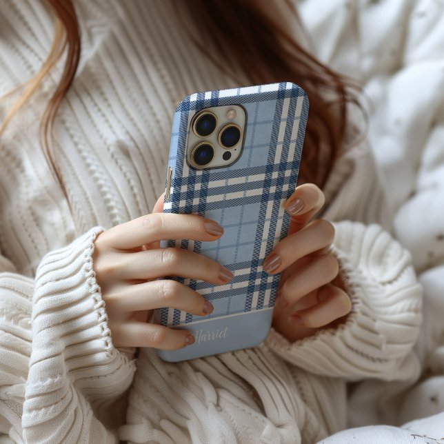 Highland Plaid Blue MagSafe Tough Case-Mate iPhone Case (Highland plaid blue phone case)