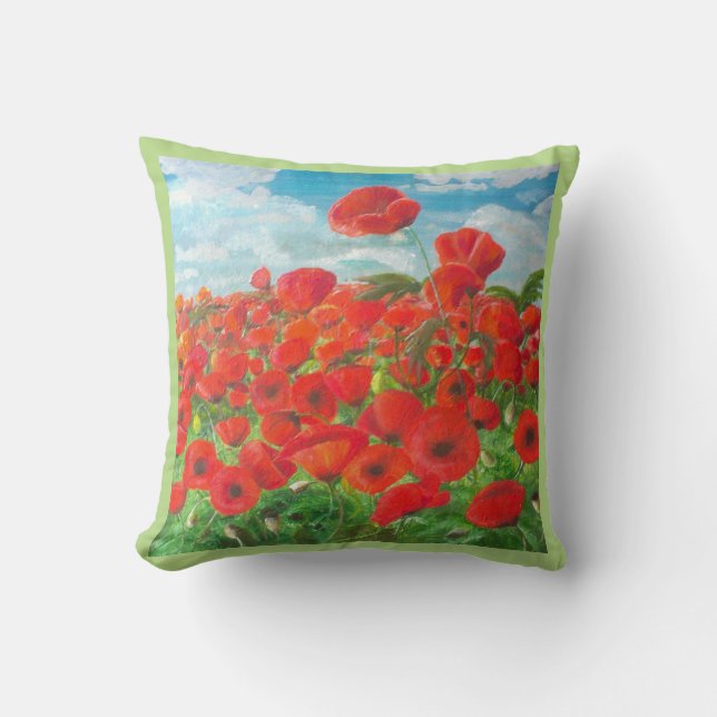 Highland Poppies Throw Pillow (Front)