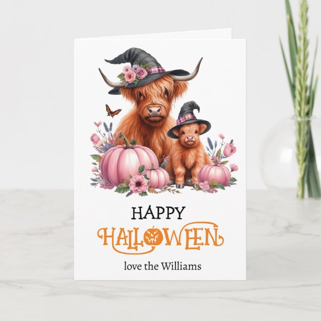 highland pumpkin halloween greeting card (Front)