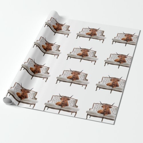 Highland Scottish Cow on Sofa Wrapping Paper