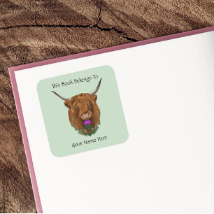 Highland Scottish Cow Purple Celtic Bookplate