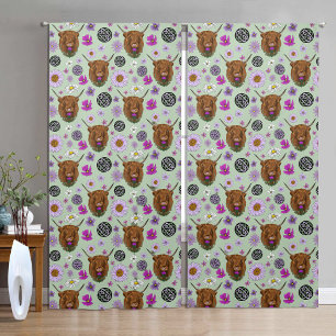 Highland Scottish Cow Purple Celtic Knot Work Blackout Curtains