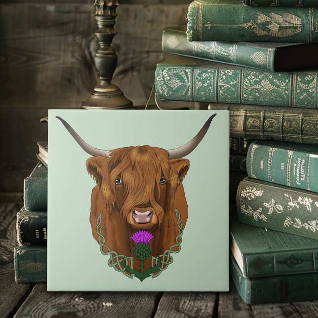 Highland Scottish Cow Purple Celtic Knot Work Ceramic Tile (Creator Uploaded)