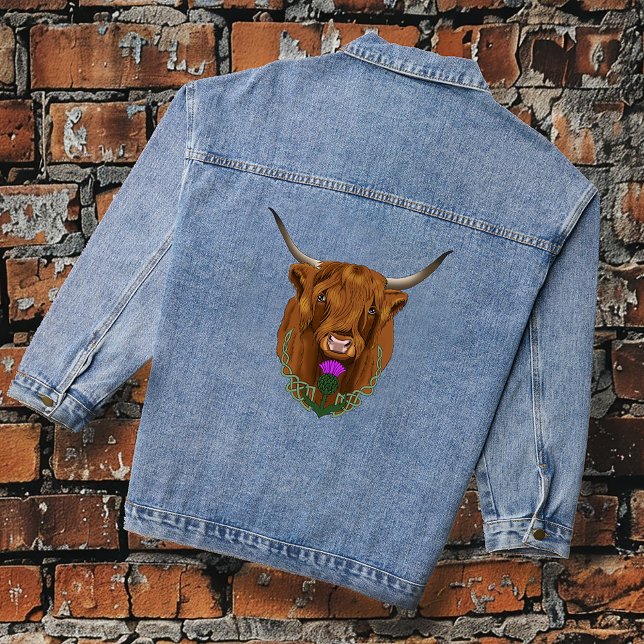 Highland Scottish Cow Purple Celtic Knot Work Denim Jacket (Creator Uploaded)