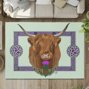Highland Scottish Cow Purple Celtic Knot Work Rug