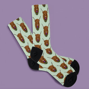 Highland Scottish Cow Purple Celtic Knot Work Socks