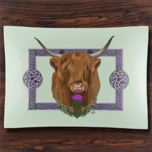 Highland Scottish Cow Purple Celtic Knot Work Trinket Tray