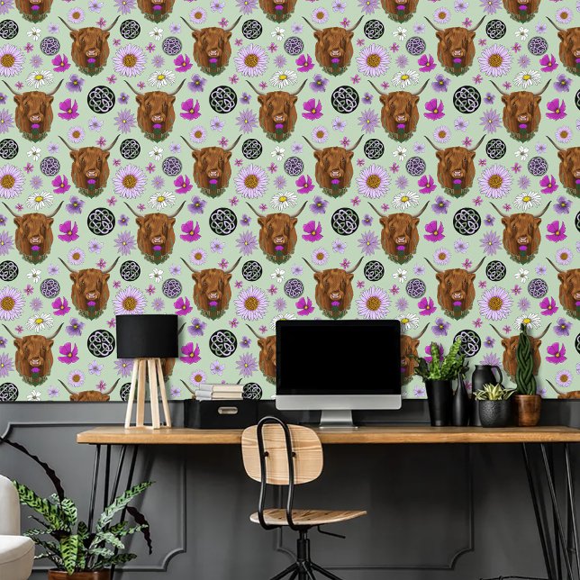 Highland Scottish Cow Purple Celtic Knot Work Wallpaper (Creator Uploaded)