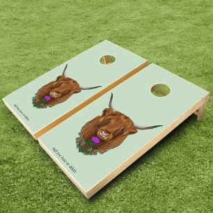 Highland Scottish Cow Purple Celtic Thistle Cornhole Set