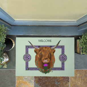Highland Scottish Cow Purple Celtic Thistle Doormat
