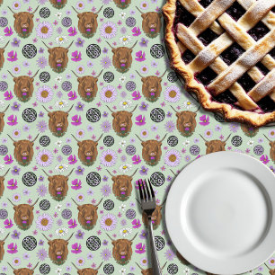 Highland Scottish Cow Purple Celtic Thistle Tablecloth