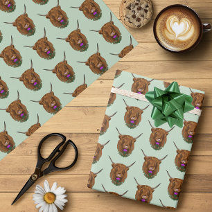 Highland Scottish Cow Purple Celtic Thistle Wrapping Paper