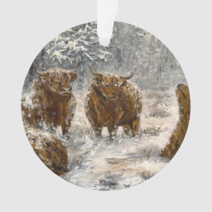 Highland Soul: Whimsical Snowy Cows Vintage Ornament